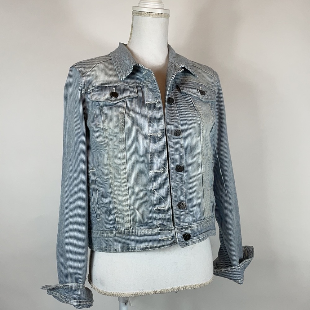 Pinstripe Denim Jean Jacket Earl Jean small